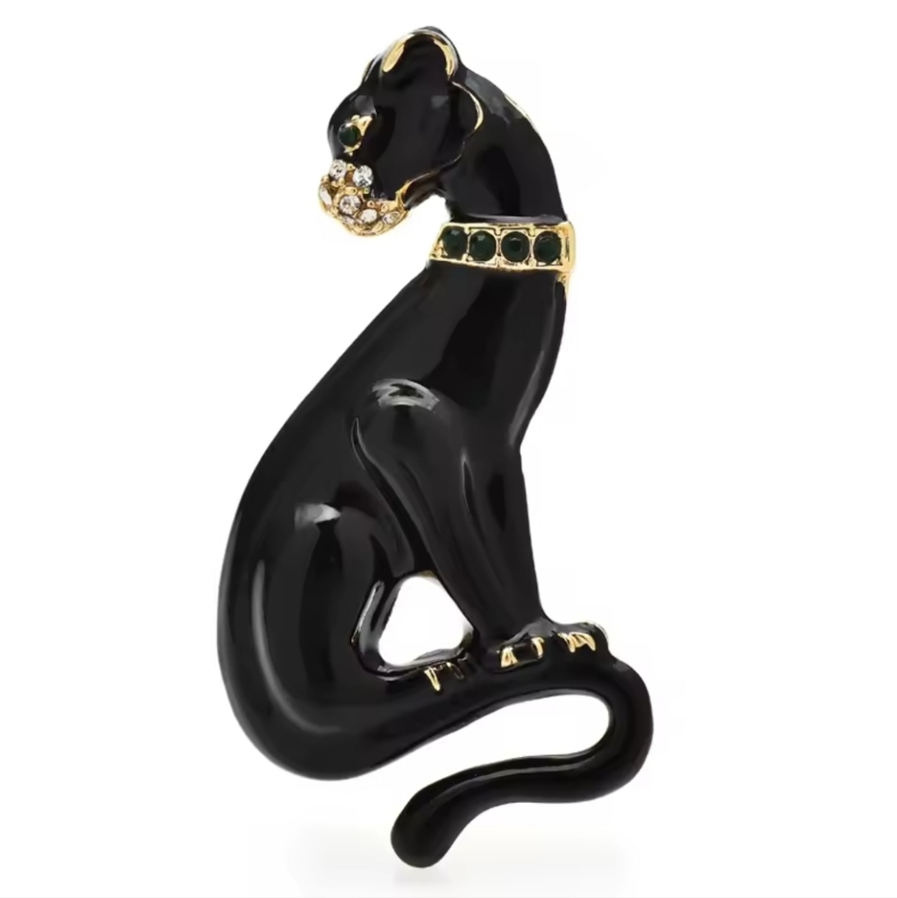 Elegant Sleek Enamel Black Panther Statement Fashion Brooch Pin